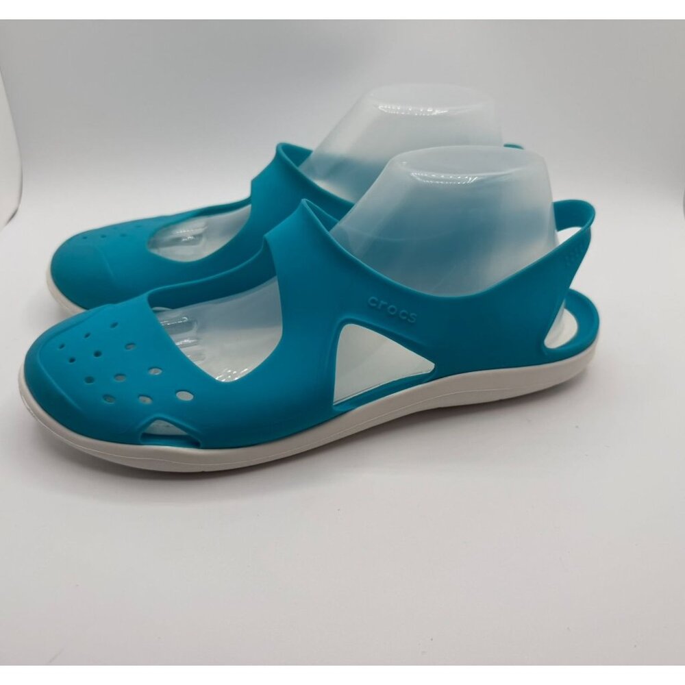 Crocs Swiftwater Wave Sport Women 10 Cushion Turquoise Slingback Slip On Sandals